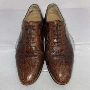 Artioli Shoes Cognac Crocodile Alligator Leather Hand Made In italy Mens Size 9